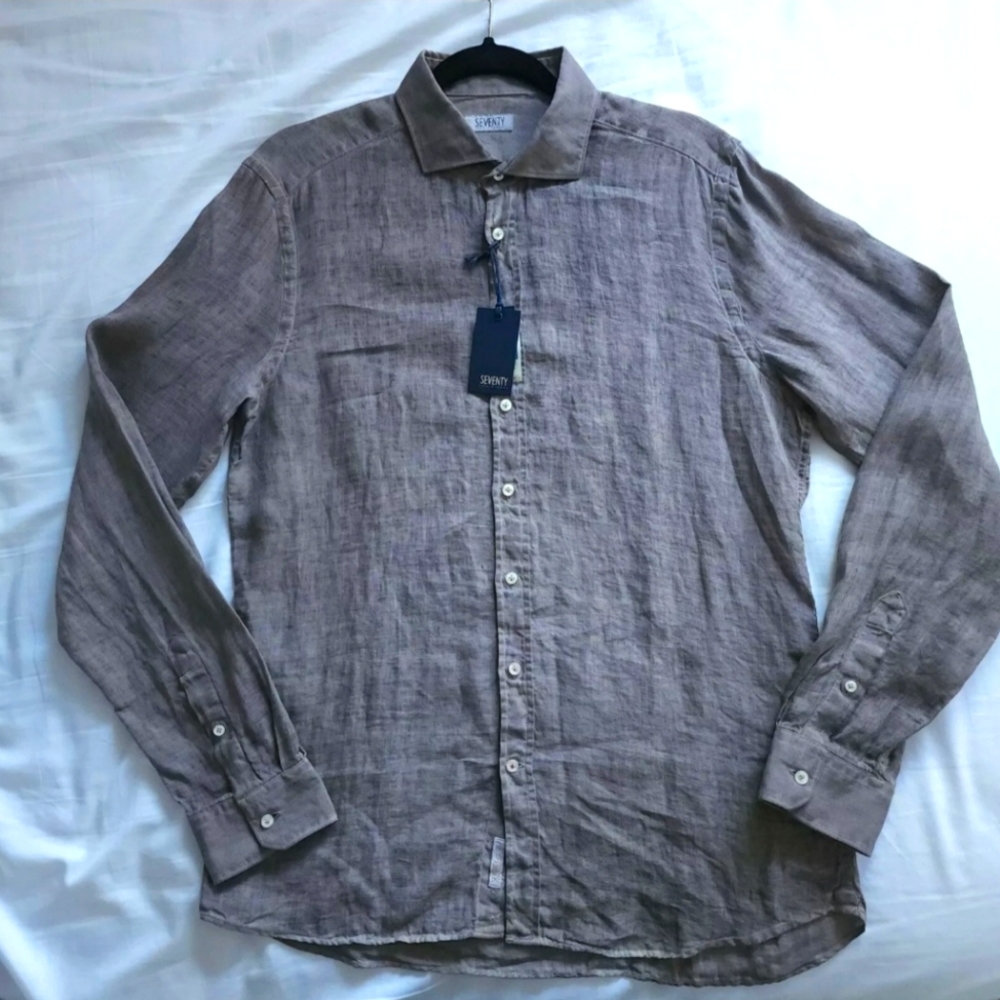 SEVENTY Sergio Tegon Men's Designer Linen Button-Up Shirt | Size TG 40